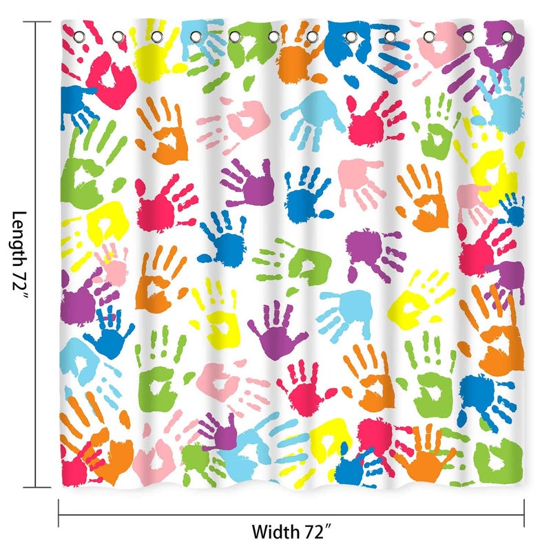 NTETSN Handprint Bathroom Curtain Watercolor Rainbow Color Bathroom Curtain for Kids Bathroom Curtain, Washable Polyester Fabric Shower Curtains, 72 X 72 Inches,LYNT128-72 - Image 2